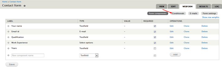 Click conditionals tab 