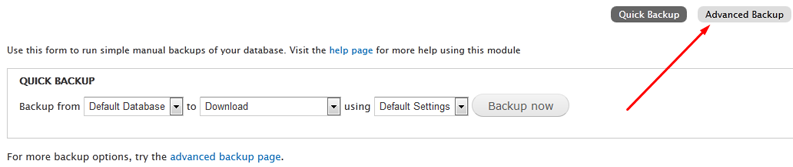 Advance Backup tab