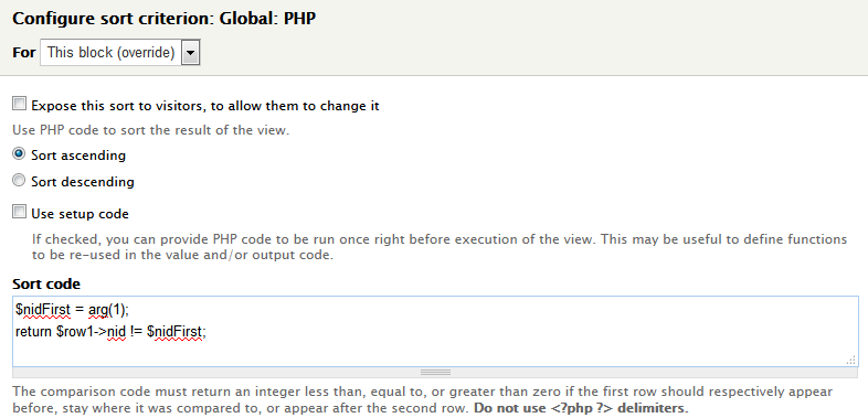 Sort using views php image